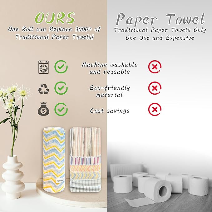Chloven 30 Pack Reusable Paper Towels, Highly Absorbent Cotton Cloth Washable Paper Towels for Kitchen, Eco Friendly Paperless Towels & Napkins Alternative, Reusable Hand Towels Roll