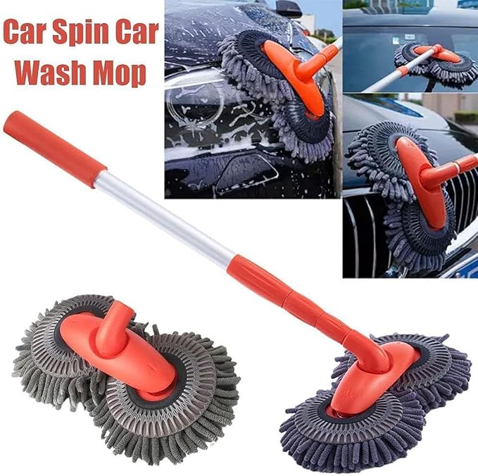 Car Wash Mop with Long Handle, Telescopic Car Wash Brush, Double Head Microfiber Car Wash Mop, 360° Rotating Long Handle Car Cleaning Kit Brush, Windshield Window Cleaning Kit for Car