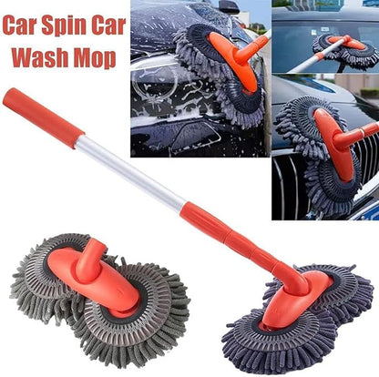 Car Wash Mop with Long Handle, Telescopic Car Wash Brush, Double Head Microfiber Car Wash Mop, 360° Rotating Long Handle Car Cleaning Kit Brush, Windshield Window Cleaning Kit for Car