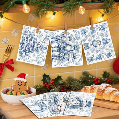Christmas Swedish Dishcloths for Kitchen - 6PCS Blue Christmas Swedish Cloths for Washing Dishes, Nutcracker Snowman Washable Cleaning Sponge Gifts, Xmas Reusable Dish Towels for Home
