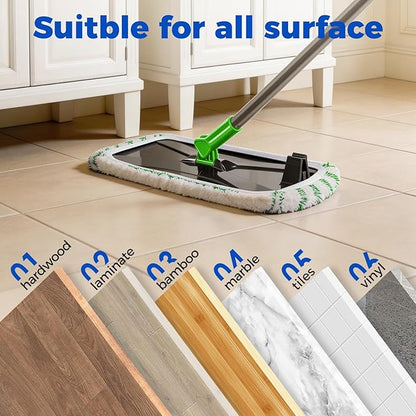 Masthome 16" Extra Large Microfiber Flat Mop for Floor Cleaning, 360° Rotating Dust Mop with 5 Washable Pads & 1 Cleaning Scraper, Wet Dry Mop for Hardwood Laminate Tile Ceramic