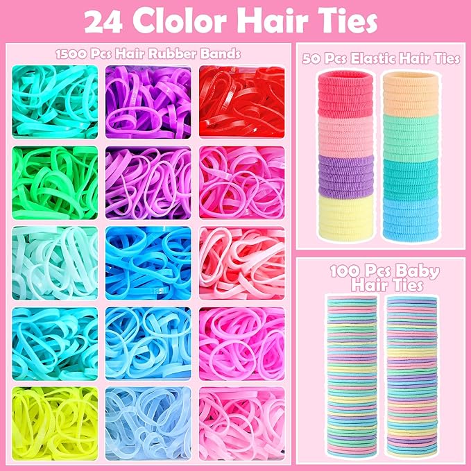 auroray Hair Accessories for Girls, 1700 Pcs Colorful Hair Rubber Bands Elastic Hair Ties Hair Clips Hair Wax Stick Spray Bottle Hair Styling Tools with Organizer Box