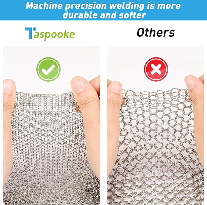 Cast Iron Cleaner and Chainmail Skillet Scrubber - Upgraded 3.8mm Small Ring, 316L Stainless Steel Fine Rings - Durable Scraper for Skillets, Pans, Griddles & Containers