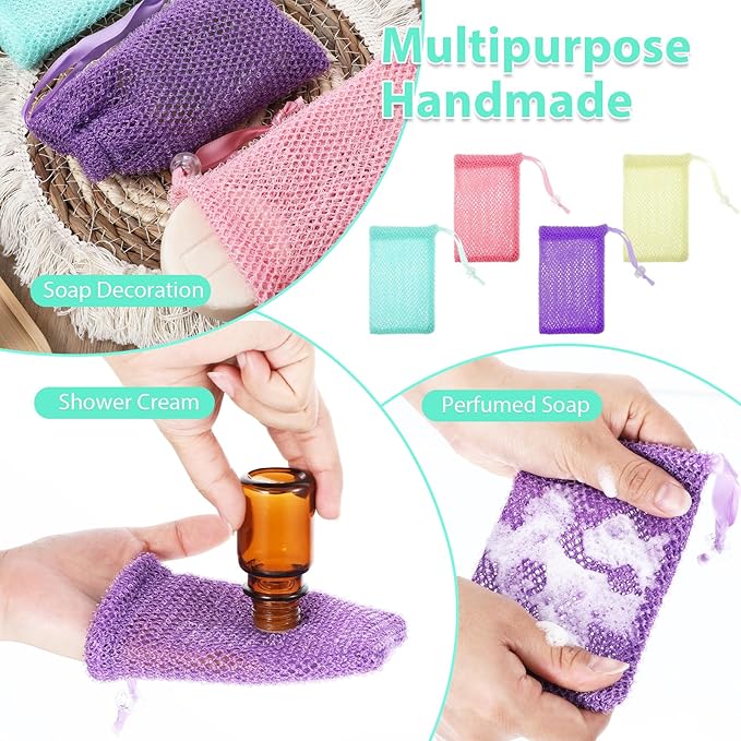 4 Pack Soap Savers for Bar Soap Exfoliating Net Mesh for Shower Holder Mesh Foaming Bag for Bath & Shower (5.5 x 3.5 in, 4 Colors)