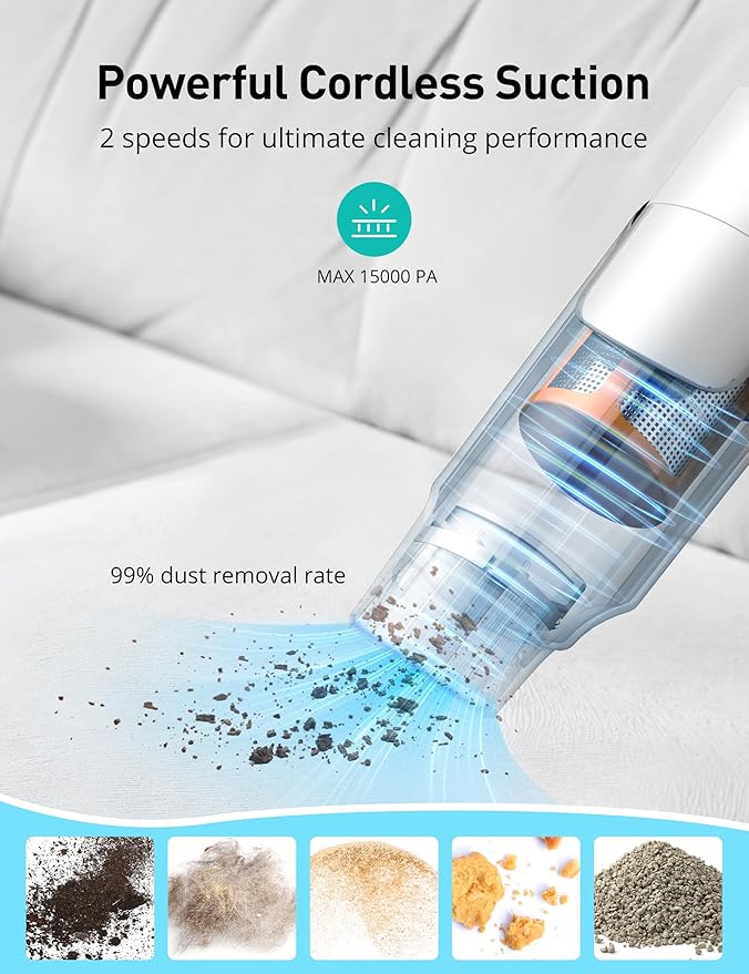 Handheld Vacuum Cordless, 24KPA Powerful Car Vacuum, Rechargeable, Charging Dock, Ergonomic Handle, 2-in-1 Crevice Tool, 1.8lb Portable Vacuum Cleaner with 2-Speed for Car, Home