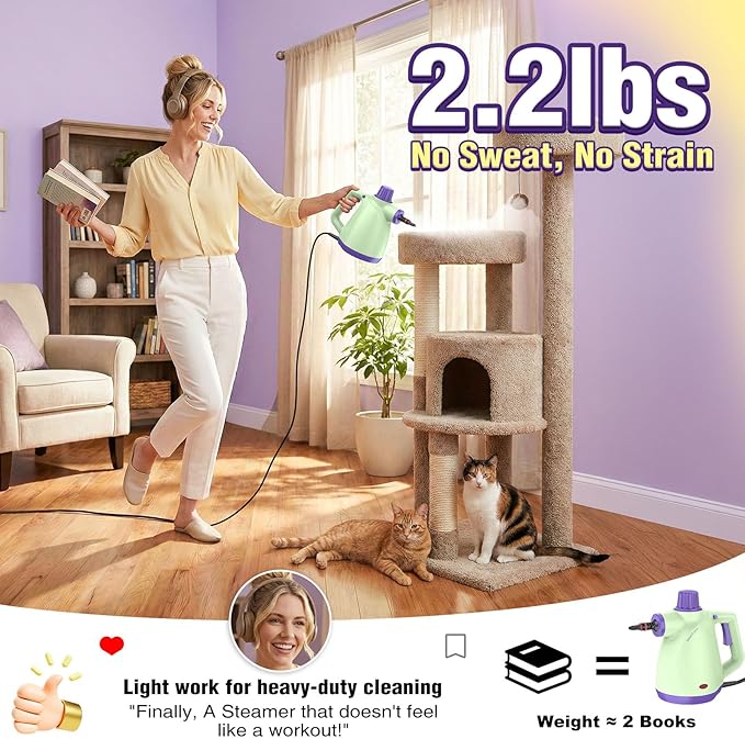 1050W Powerful Steam Cleaner with 9pcs Accessories & Safety Lock, Quick Heating Pressurized Handheld Steam Cleaner for Home, Multi-Surface Steamer Cleaner for Car, Window, Bathroom, Grout and More