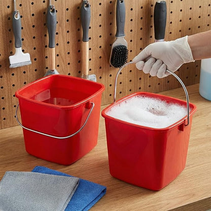6 Pcs 3 Quart Small Bucket Square Detergent Sanitation Bucket Plastic Small Cleaning Pail with Handles Stackable Utility for Home, Office, Kitchen, School, Commercial Use, Food Service（Red）