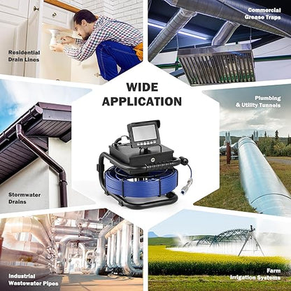 ZELCAN Sewer Camera, Drain Camera 165FT with 4.3 in. LCD Screen, Waterproof IP68 Borescope Plumbing Camera with 12 LED Lights with 5300mAh Battery DVR Recorder, Included 32GB Card