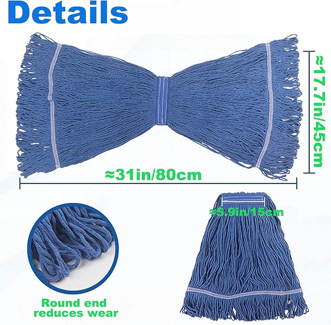 Commercial Mop Head Replacement 6 Pack, Heavy Duty Cotton Mop Heads, Super Absorbent & Washable Floor Cleaning Mop Refills for Cleaning Services, Offices & Home Use