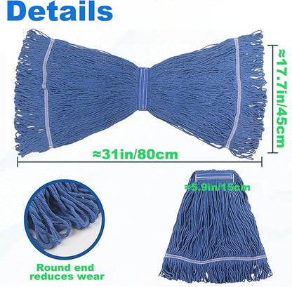 Commercial Mop Head Replacement 6 Pack, Heavy Duty Cotton Mop Heads, Super Absorbent & Washable Floor Cleaning Mop Refills for Cleaning Services, Offices & Home Use