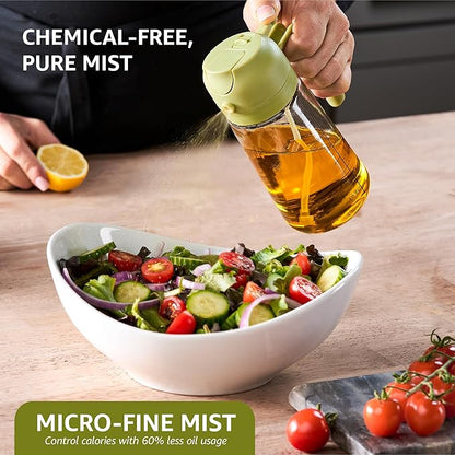 FineDine 16oz Olive Oil Sprayer for Cooking, 2 in 1 Olive Oil Dispenser Bottle for Kitchen, Air Fryer, Salad, BBQ & Baking – Dual Spray Mist & Stream, with Measurement Marks, Green