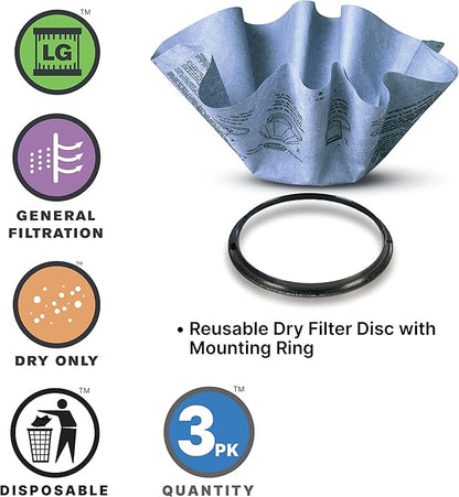 Shop-Vac 9010733 Reusable Dry Filters with Mounting Ring, Fits Shop-Vac Model No. 90585 Foam Sleeve, (9 Pack)
