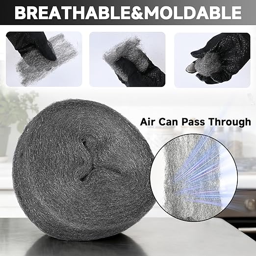 Steel Wool Mice Control, 65FT(1.1LB)#000 Steel Wool, Keep Mouse Away from Holes, Barrier and Gap Filler for Home, Wall, Garden, Kitchen, Pipeline in Garage, Very Fine