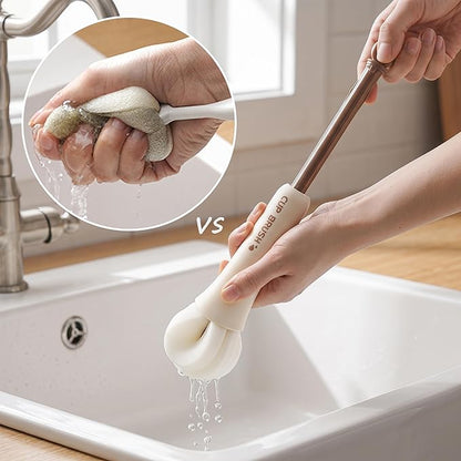 12.2" Long Sponge Bottle Brush with Hands-Free Self-Squeezing Handle, 2-in-1 Cup Cleaner with Hidden Straw Detail Brush, BPA-Free PP Scrub Brush for Thermos, Baby Bottles & Wine Glass (Lilac 1PC)