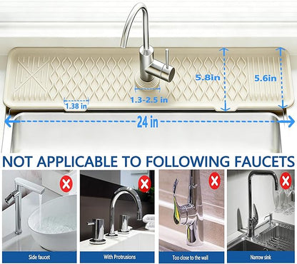 EBIGIC 24 Inch Silicone Faucet Mat for Kitchen Sink, 7° Slope Fast Self-Draining Sink Splash Guard, Kitchen Sink Water Catcher Organizer, Kitchen Sink Accessories (off-white, 24''x5.6'')