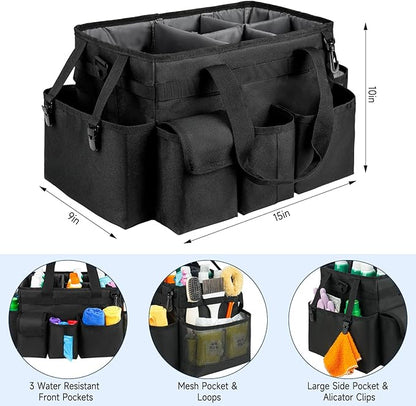 Cleaning Caddy Bag,Large Cleaning Supplies Organizer with Handle for Housekeepers, Black