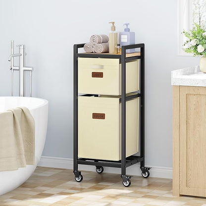FAVOOSTY Laundry Hamper with Shelf, 70L Laundry Basket Organizer, 2 Section Laundry Sorter for Laundry Room Organization, White
