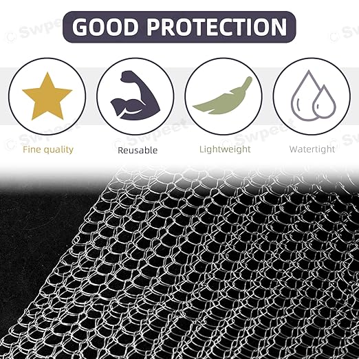 Swpeet 3Pcs 5" x 50FT Wire Mesh Hole Fill Fabric with Scissors and Anti-scretch Gloves, Stainless Steel Wire Mesh Roll, Flexible Stretchy Mesh Fabric Ideal for Garden House and DIY