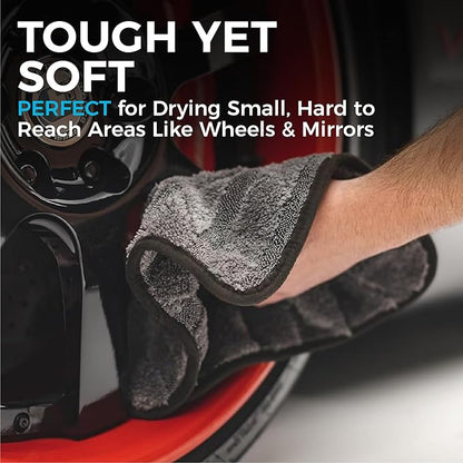 The Rag Company Gauntlet Car Drying Towel, Ultra-Absorbent 70/30 Blend Korean Microfiber, Dries Vehicles Faster Without Scratching, 900 GSM, 12x12 Inches, Ice Grey/Grey, 3-Pack