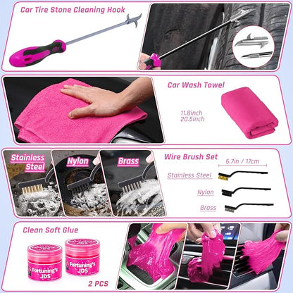35PCS Car Detailing Kit Interior Cleaner with High Power Handheld Vacuum,Car Wash kit with Detailing Brush Set,Car Interior Detailing Kit,,Pink Car Accessories for Motorcycle,Cars Gifts for Women