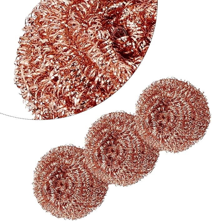 3 Pack Copper-Plated Wire Scourer Balls for Kitchen Cleaning, Metal Scrubbers for Pots, Pans, Grill, and Tough Stain Removal