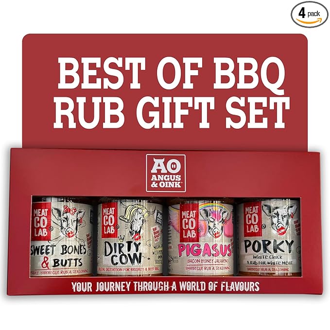 Angus & Oink Gift Set | Best of BBQ Gift Box | BBQ Rubs | 1 x Sweet Bones & Butts 220G | 1 x Dirty Cow Seasoning | 1 x Pigasus | 1 x Porky White Chick 220G