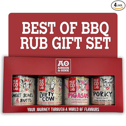 Angus & Oink Gift Set | Best of BBQ Gift Box | BBQ Rubs | 1 x Sweet Bones & Butts 220G | 1 x Dirty Cow Seasoning | 1 x Pigasus | 1 x Porky White Chick 220G