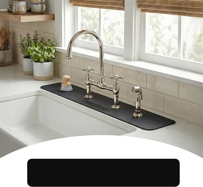 Customizable Faucet Mat for Kitchen Sink: 33"Lx5.5"W Long Absorbent Edge Protector & Splash Guard for Large Double bowl Sink- Cut to Fit 2, 3, 4 Holes Faucet & Irregular Sink with Soap Dispenser