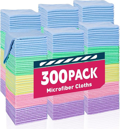 TEAWOO Microfiber Towels Bulk-300 Pack, Cleaning Cloths, Microfiber Towels for Cars, Cleaning Rags 5 Colors Assorted (12x12 inches)