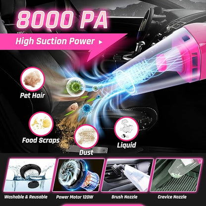 35PCS Car Detailing Kit Interior Cleaner with High Power Handheld Vacuum,Car Wash kit with Detailing Brush Set,Car Interior Detailing Kit,,Pink Car Accessories for Motorcycle,Cars Gifts for Women