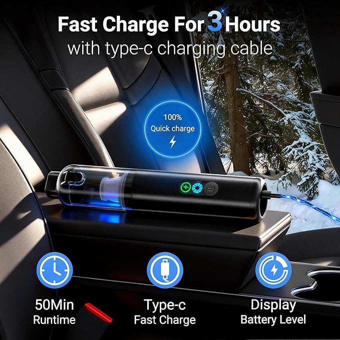 PPN Portable Car Vacuum Cordless 20000PA High Power Handheld Vacuum Cleaner for Car, Mini Rechargeable Wireless Vacuum for Car Detailing, Truck, Desktop, Home Tech Gifts for Men