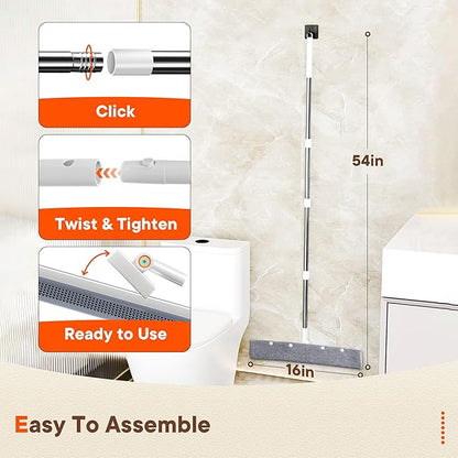 Floor Squeegee Broom, 2 in 1 Magic Broom with Rubber Scrubbing Teeth and Long Handle, Shower Floor Squeegee for Bathroom, Kitchen, Tile, Concrete, Garage, Pet Hair and Water