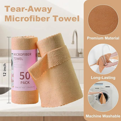 Jessy Home 2 Roll Reusable Paper Towels,100 Sheets Tear Away Microfiber Cleaning Cloth, Lint Free Cleaning Rags for Kitchen, Dishcloth,Household Cleaning Supplies