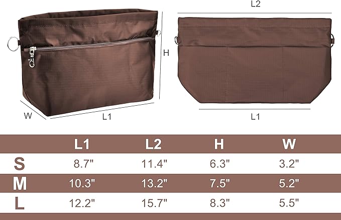 Vercord Handbag Purse Tote Pocketbook Organizer Insert Zipper Closure 11 Pockets 3 Sizes Many Colors
