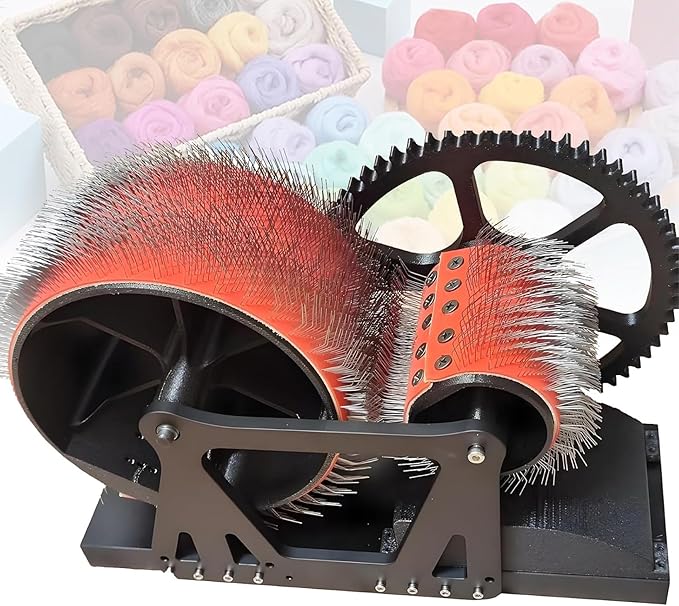 Manual Wool Carder, Drum Card for Wool Felt, Wool Mixing Table with Crank, Quick Mixing Colors Haired Yarn, with Brush, for DIY Crafts~/