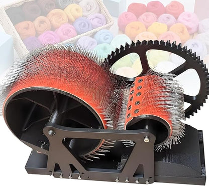 Manual Wool Carder, Drum Card for Wool Felt, Wool Mixing Table with Crank, Quick Mixing Colors Haired Yarn, with Brush, for DIY Crafts~/