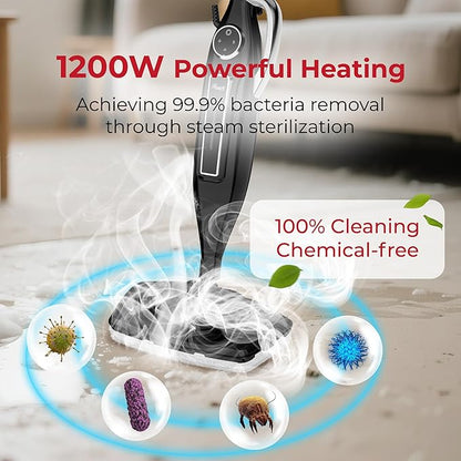 Rosewill 11-in-1 Steam Mop, 260°F Handheld Steam Cleaner, 1200W Detachable Steam Mops for Floor Cleaning, Removable Tank, Multi-Purpose Steamer for Hardwood, Tile, Grout, Furniture - Black