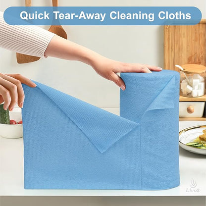 LIVOS Microfiber Cleaning Cloth Roll - 100 Pack, Reusable Paper Towels, Microfiber Towels for Car, Super Absorbent Cleaning Rags for House,Kitchen,Window-Blue, 11.5"x11.5"|Lightweight, Quickly Dry