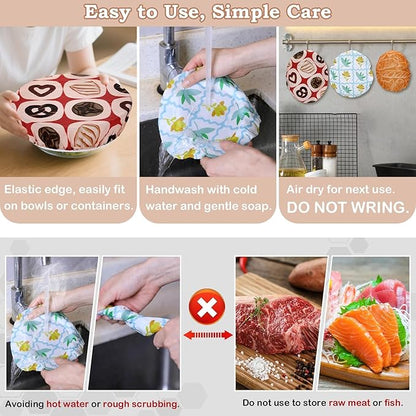 5-Size Reusable Beeswax Bowl Covers for Bread Proofing, Cotton Cloth Flexible Beeswax Wraps for Food Storage(Toast Cat)
