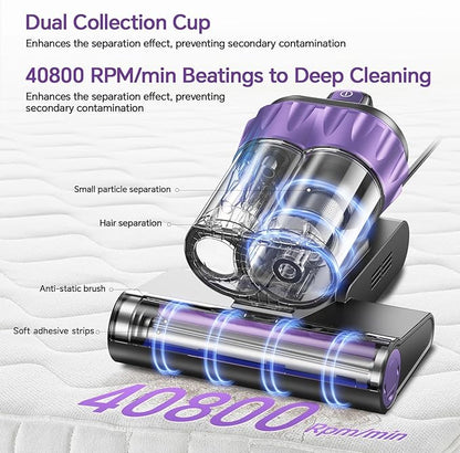 Mattress Vacuum Cleaner 18Kpa Bed Vacuum Cleaner with Smart Dust Sensor,253.7nm UV-C Light,HEPA Filter,150°F Heat,500W Powerful Handheld,for Bed,Sofa,Couch,Crib Gift Ideas for Women