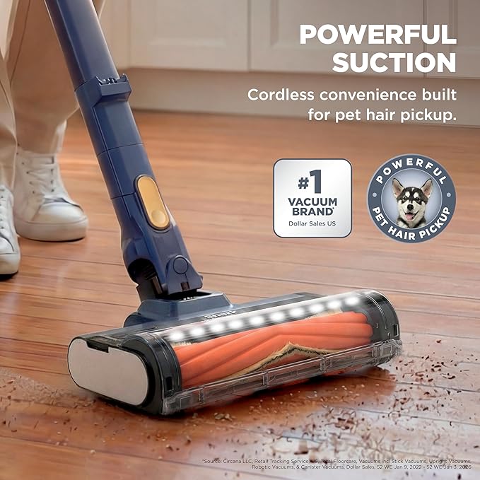 Shark® Cordless Pet, Cordless Lightweight Stick Vacuum Cleaner, Self Cleaning Brushroll, 40 Min Runtime, Removable Handheld, XL Dust Cup, Moonlight Blue, IY143H