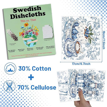 Christmas Swedish Dishcloths for Kitchen - 6PCS Blue Christmas Swedish Cloths for Washing Dishes, Nutcracker Snowman Washable Cleaning Sponge Gifts, Xmas Reusable Dish Towels for Home