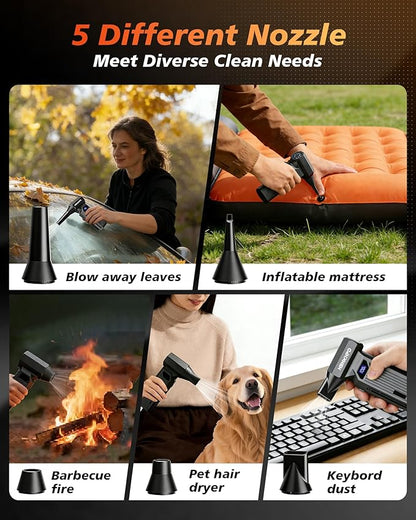 Compressed Air Duster, 150000RPM Super Power Electric Air Duster with Brushless Motor and LED Light, 4-Gear Rechargeable Air Blower, Cordless Turbo Fan for Computer, Car, Home, Outdoor