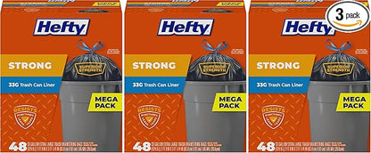 Hefty Strong Extra Large Trash Bags,Black,33 Gallon,48 Count (Pack of 3)