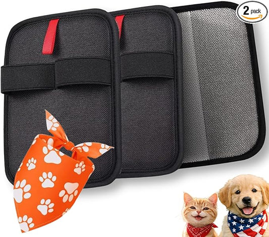 2PCS Magic Brush Glove Pet Hair & Pet Bandana; Electrostatic Grooming Removal Gloves for Dogs &Cats, Reusable, Quick Clean, Hair Removal Tool