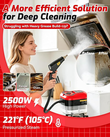 Handheld Steam Cleaner, 2500w Handheld High-Temperature Pressurized Steam Cleaner, 15s Fast Heating, 6-Level Adjustable Settings for Car, Kitchen, Bathroom, Furniture, Windows (White)