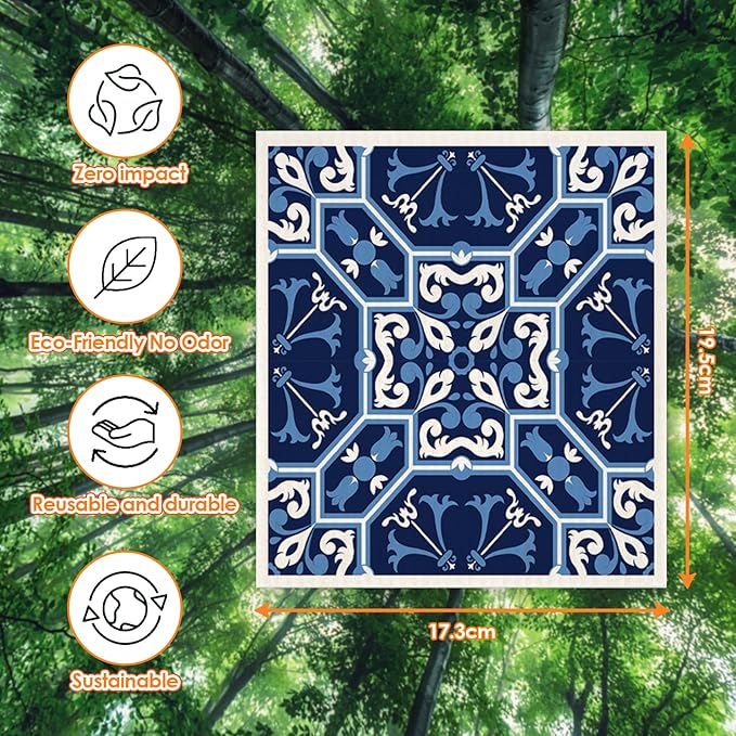 Swedish Dish Clothes Pack of 6, Reusable, Absorbent Hand Towels for Kitchen, Bathroom and Cleaning Counters - Blue Cellulose Sponge Cloth