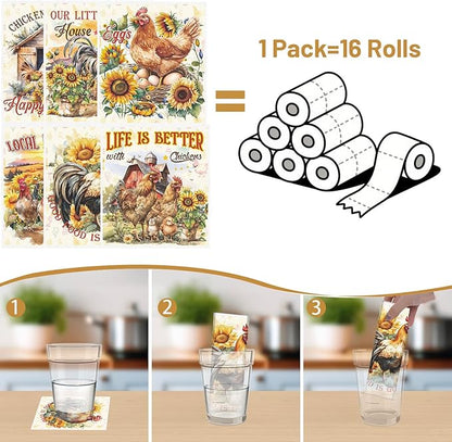 Swedish Dishcloths for Kitchen, 6 Pack Farm Reusable Paper Towels Housewarming Gifts for Women, Chicken Rooster Absorbent Dish Rags for Washing Dishes