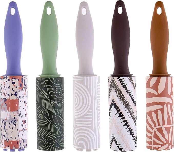 5pc Boho Mini Lint Roller Value Pack – Colorful Compact Rollers for Travel | Pet Hair & Lint Remover for Clothing & Household Use | Portable On-the-Go Lint Removers