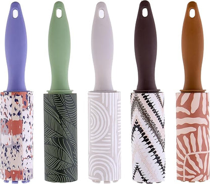5pc Boho Mini Lint Roller Value Pack – Colorful Compact Rollers for Travel | Pet Hair & Lint Remover for Clothing & Household Use | Portable On-the-Go Lint Removers